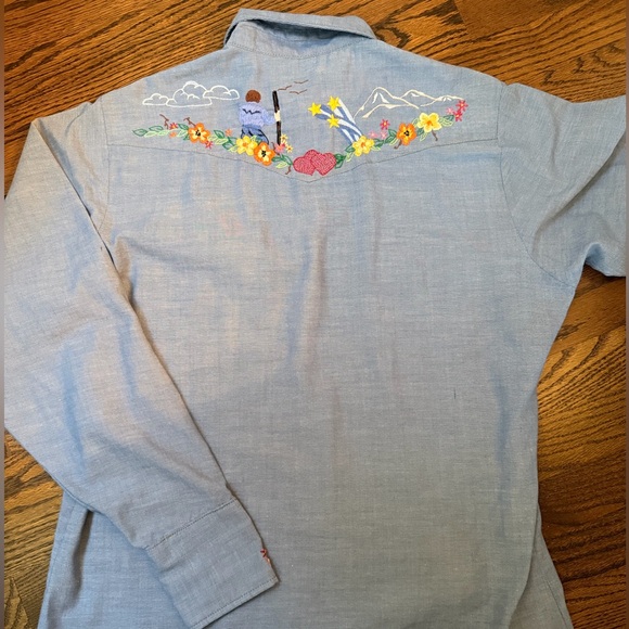 Vintage Sears Chambray Embroidered Western Shirt with Pearl Snaps sz M - Picture 7 of 14